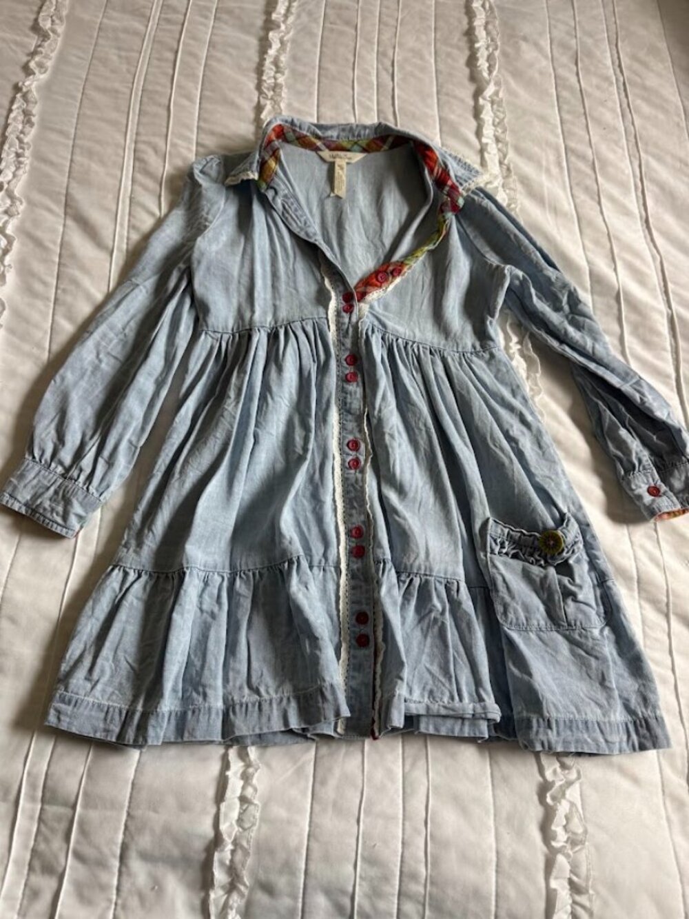 Matilda Jane Clothing Girls Size 10 Heart to Heart Walk the Line Chambray Dress